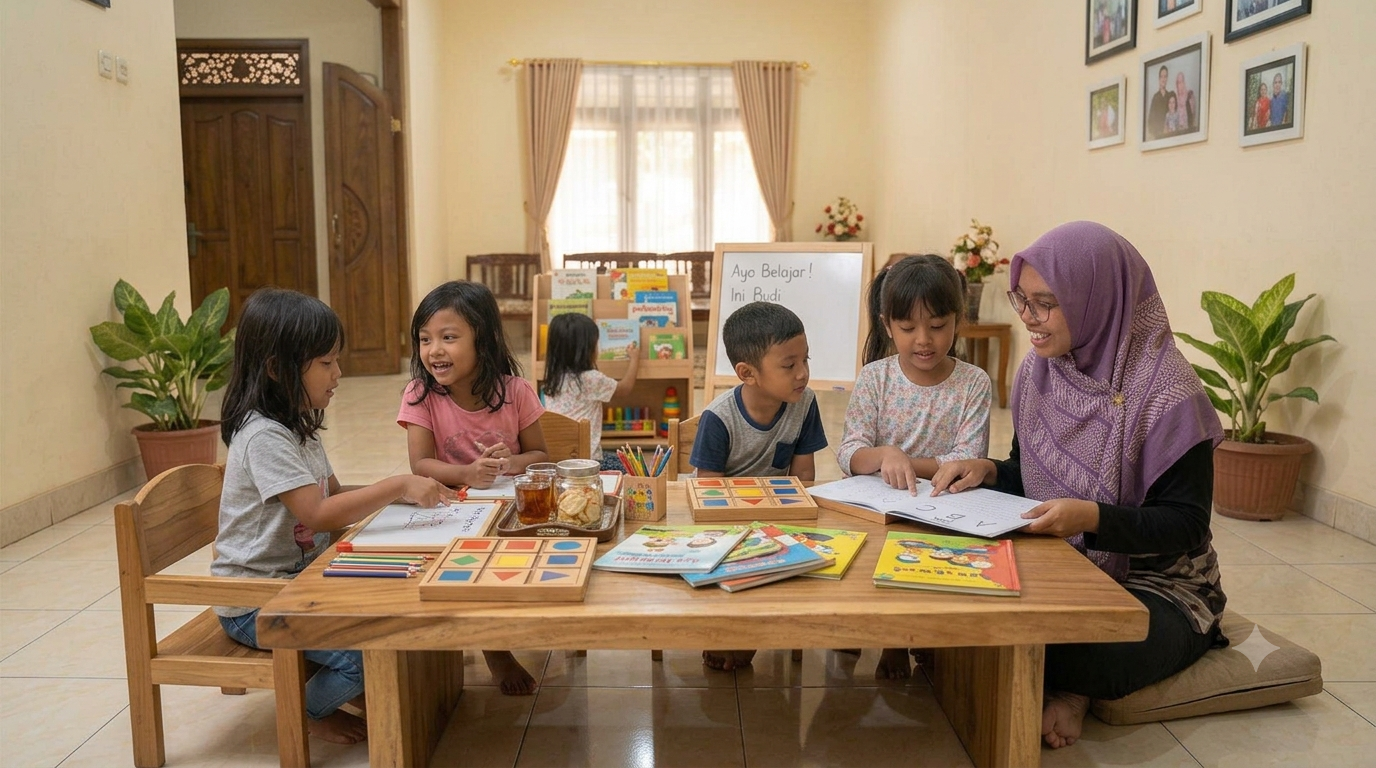 Suasana belajar anak bersama tutor di rumah